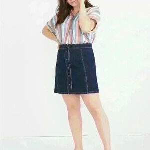 Madewell Stretch Denim Button Front A Line Mini Skirt Size 10 Retro Dark Wash